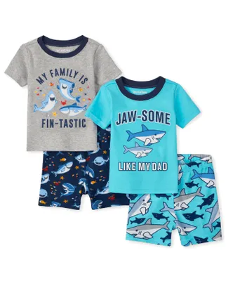 Baby And Toddler Boys Shark Snug Fit Cotton Pajamas 2-Pack