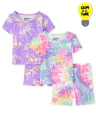 Baby And Toddler Girls Glow Unicorn Snug Fit Cotton Pajamas 2-Pack