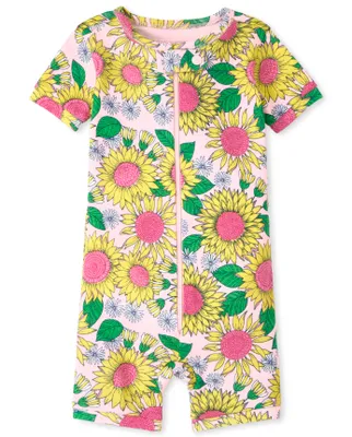 Baby And Toddler Girls Sunflower Snug Fit Cotton One Piece Pajamas