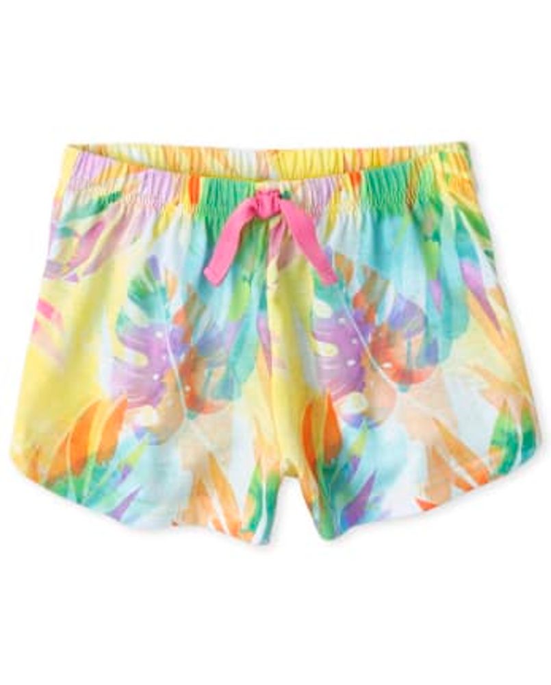 Girls Fruit Tropical Leaf Pajama Shorts - french lemon