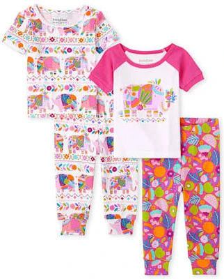 Baby And Toddler Girls Elephant Snug Fit Cotton Pajamas 2-Pack