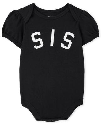 Baby Girls Matching Family Sis Graphic Bodysuit - black