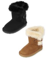 Toddler Girls Buckle Faux Suede Boots 2-Pack