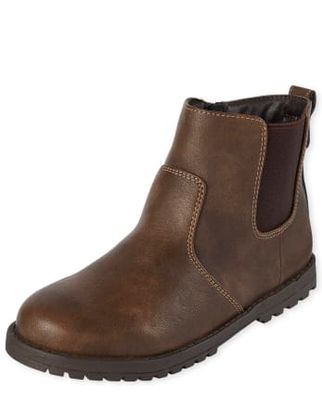 Boys Faux Leather Boots - dk brown