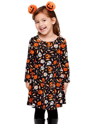 Baby And Toddler Girls Halloween Candy Cut Out Skater Dress - black