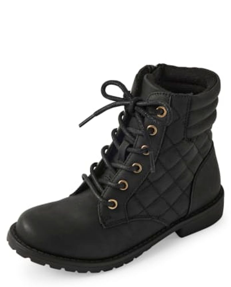 Girls Quilted Lace Up Booties