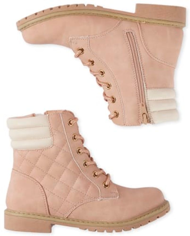 Girls Quilted Lace Up Booties