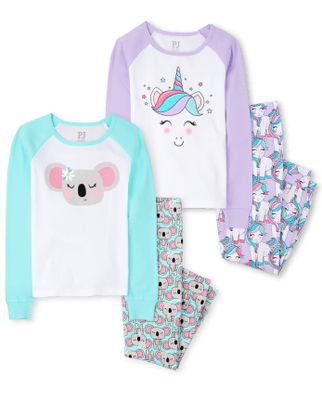 Girls Unicorn Koala Snug Fit Cotton Pajamas 2-Pack