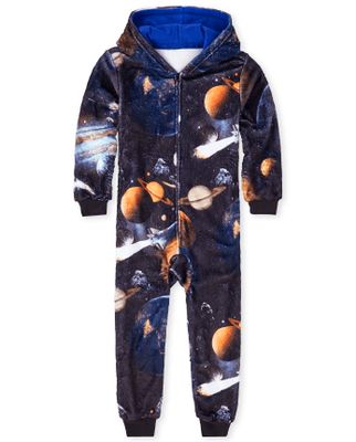 Boys Space Fleece One Piece Pajamas