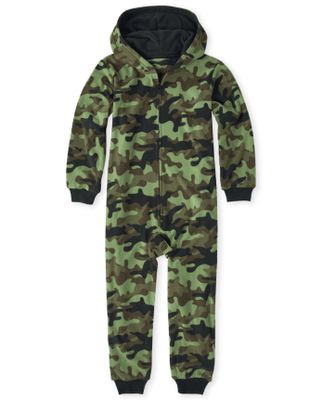 Boys Camo Fleece One Piece Pajamas