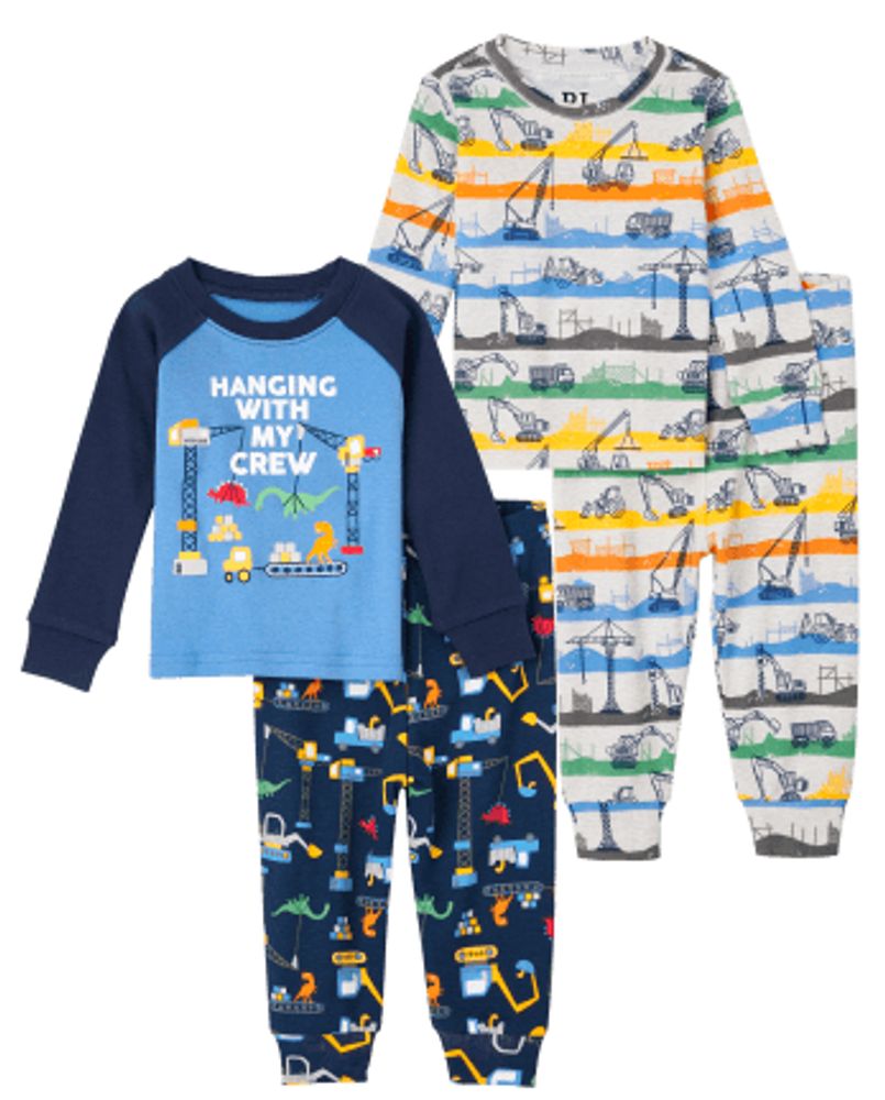 Baby And Toddler Boys Construction Snug Fit Cotton Pajamas 2-Pack