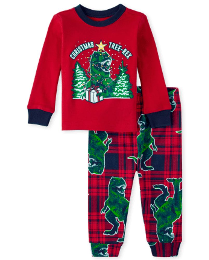 Baby And Toddler Matching Family Christmas Tree-Rex Snug Fit Cotton Pajamas