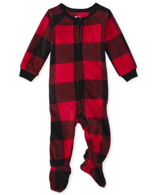 Unisex Baby And Toddler Matching Family Buffalo Plaid Fleece One Piece Pajamas