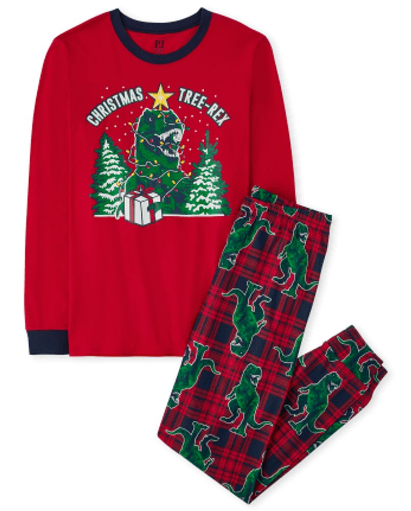 Adult Matching Family Christmas Tree-Rex Cotton Pajamas