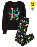 Unisex Kids Matching Family Let it Glow Snug Fit Cotton Pajamas - black