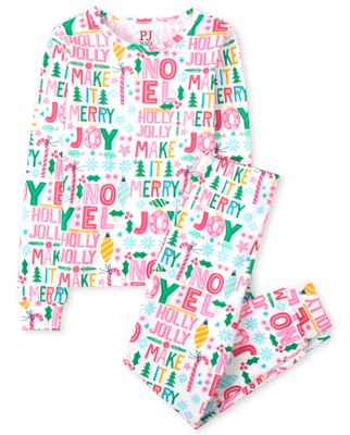 Girls Mommy And Me Make it Merry Snug Fit Cotton Pajamas - white