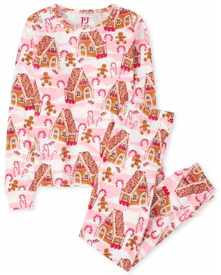 Girls Gingerbread House Snug Fit Cotton Pajamas - whisperpnk