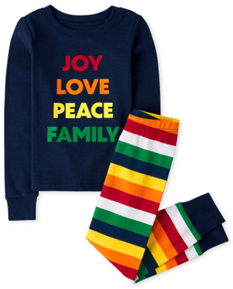 Unisex Kids Matching Family Peace Love Joy Snug Fit Cotton Pajamas