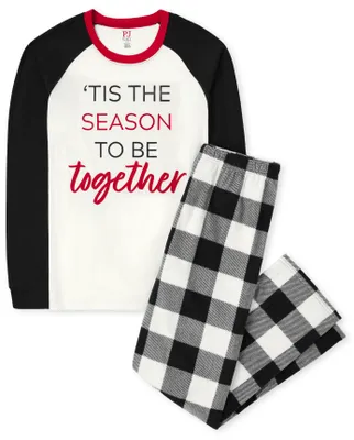 Adult Matching Family 'Tis The Season Buffalo Plaid Cotton And Fleece Pajamas