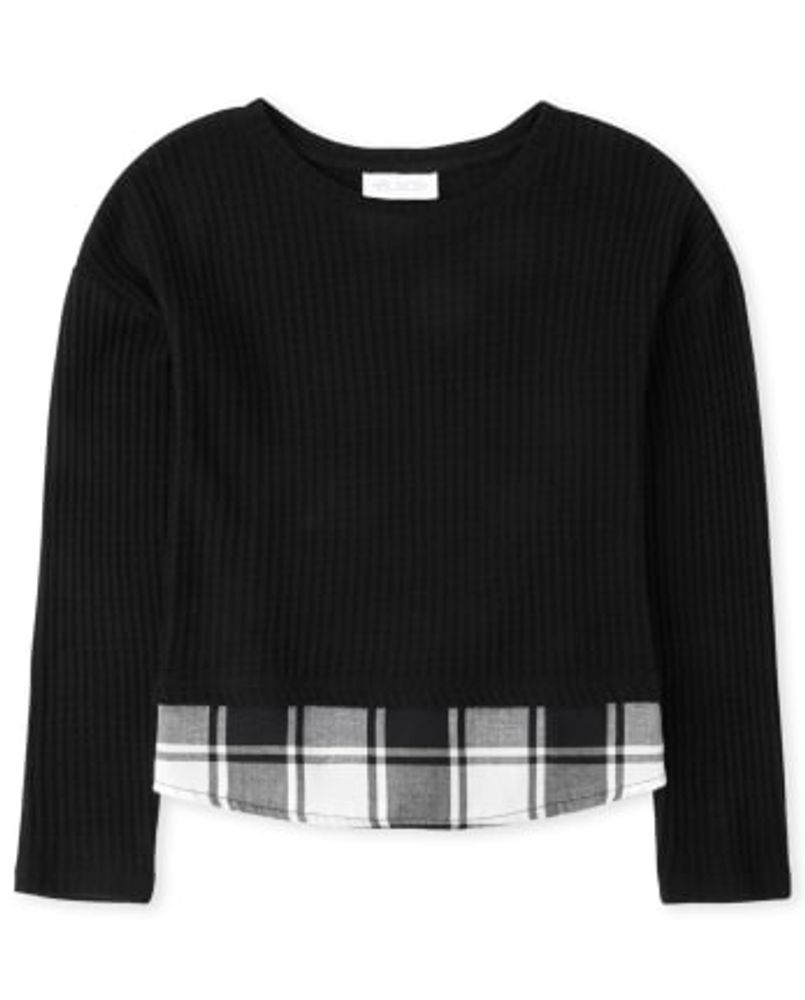 Girls Buffalo Plaid Snit 2 1 Sweater