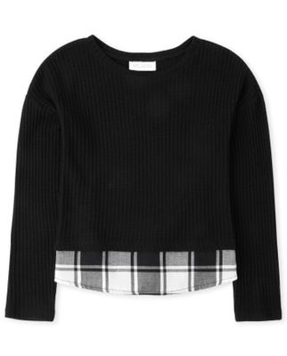 Girls Buffalo Plaid Snit 2 1 Sweater