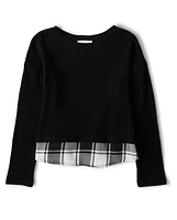 Girls Buffalo Plaid Snit 2 1 Sweater