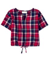 Girls Matching Family Plaid Tie Front Top