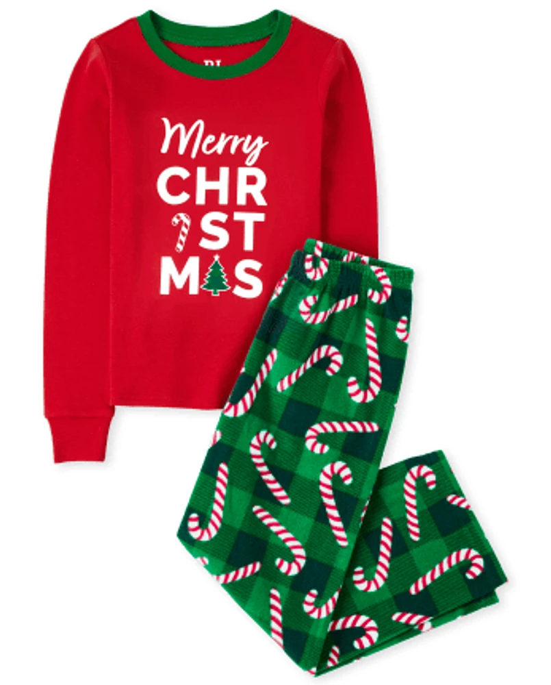 Pyjama en coton et polaire unisexe pour enfants assortis la famille Merry Christmas Candy