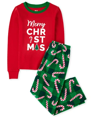 Pyjama en coton et polaire unisexe pour enfants assortis la famille Merry Christmas Candy