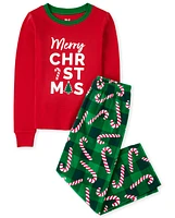 Kids Matching Family Merry Christmas Candy Cotton And Fleece Pajamas