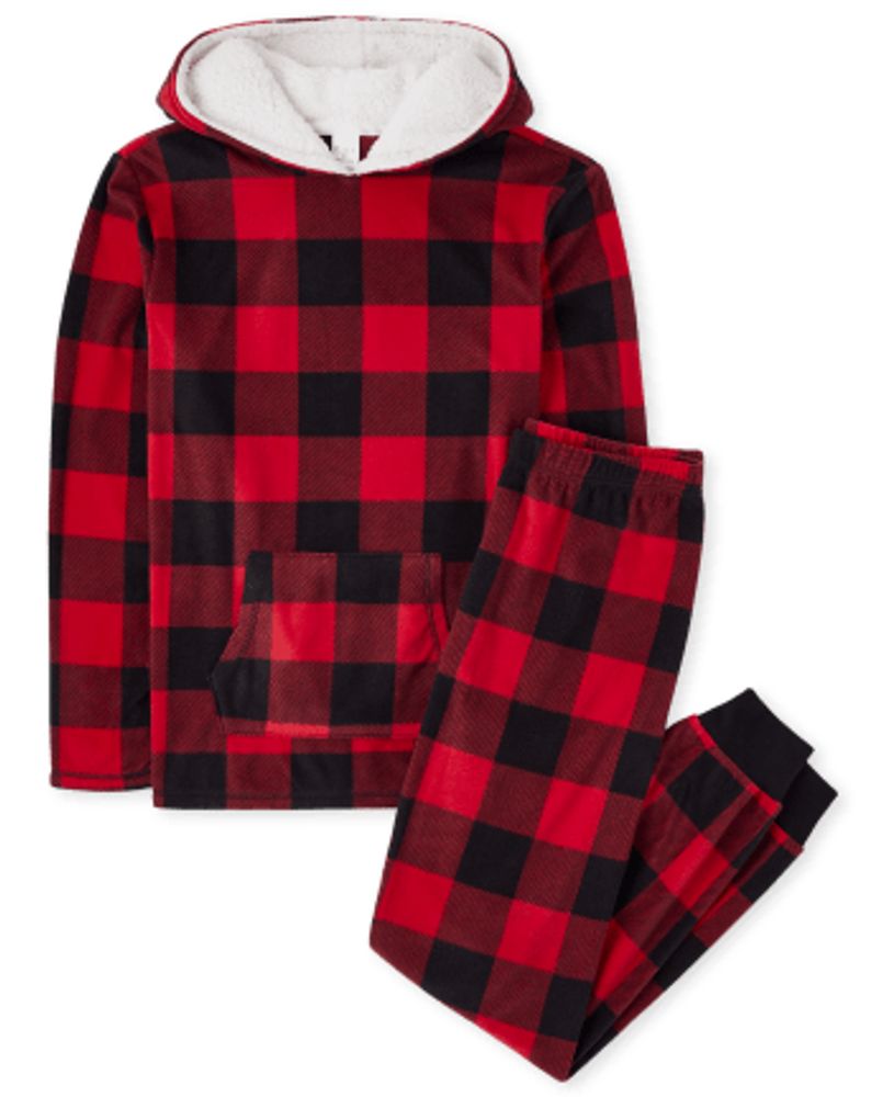 Unisex Adult Matching Family Buffalo Plaid Fleece Pajamas