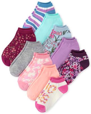 Girls Floral Ankle Socks 10-Pack - multi clr