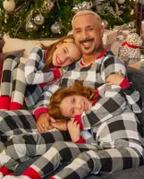 Unisex Adult Matching Family Thermal Buffalo Plaid Cotton Pajamas