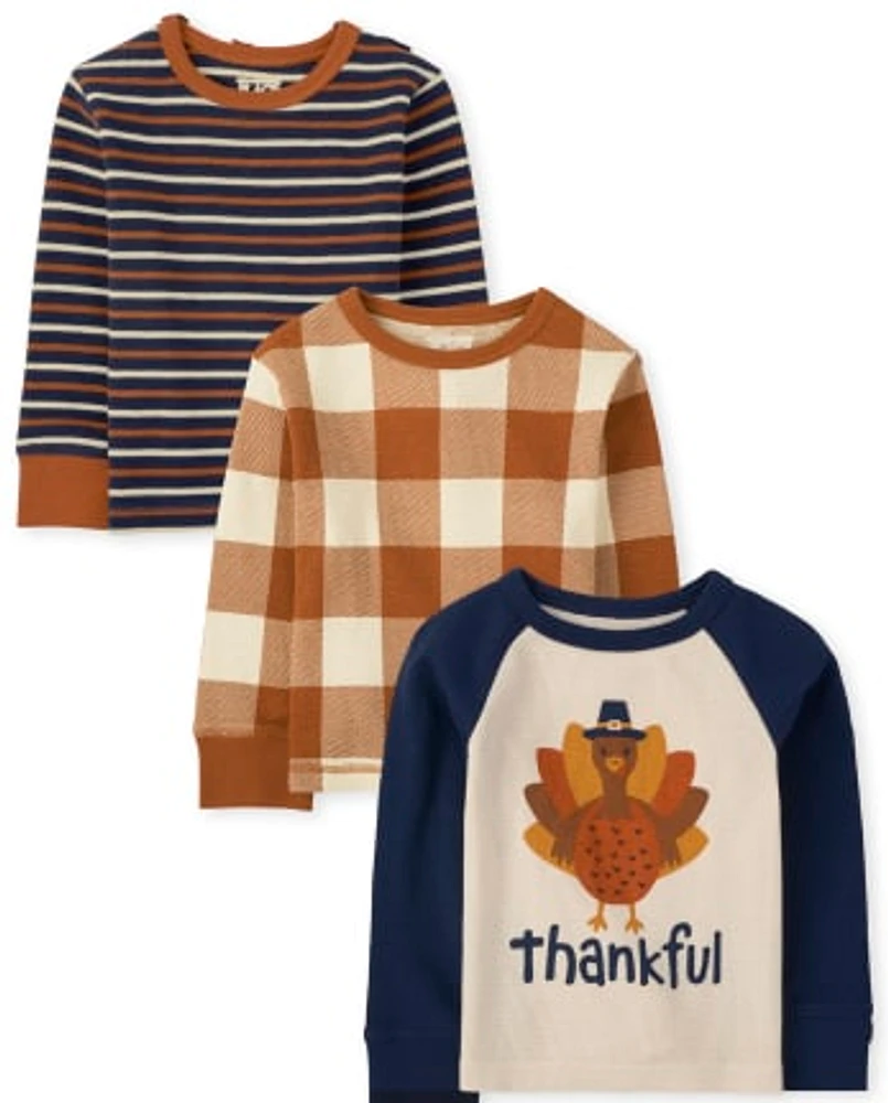 Toddler Boys Turkey Thermal Top 3-Pack