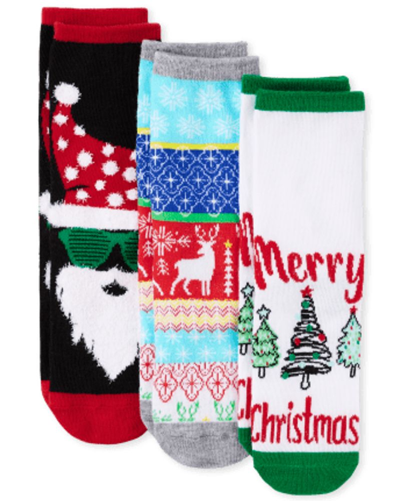 Unisex Kids Matching Family Santa Crew Socks 3-Pack