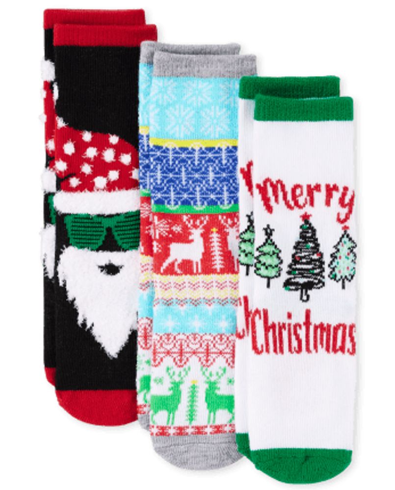 Toddler Matching Family Santa Crew Socks 3-Pack