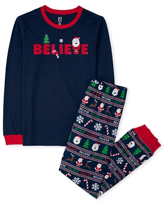 Pyjama unisexe en coton assorti pour la famille Believe Santa