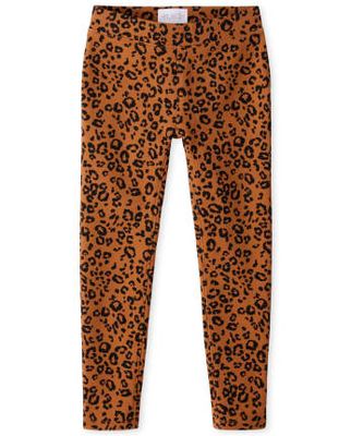 Girls Glitter Leopard Perfect Ponte Leggings - amber brown