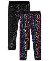 Girls Leopard Fleece-Lined Leggings 2-Pack