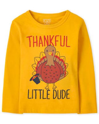 Baby And Toddler Boys Thankful Little Dude Graphic Tee - golden egg