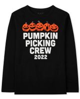 Unisex Kids Matching Family Long Sleeve Pumpkin Picking Graphic Tee - black
