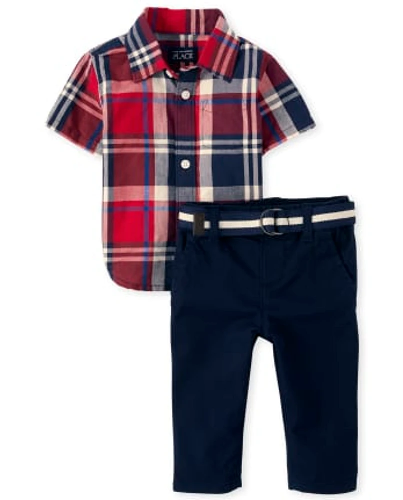 Baby Boys Dad And Me Plaid Poplin 2-Piece Set