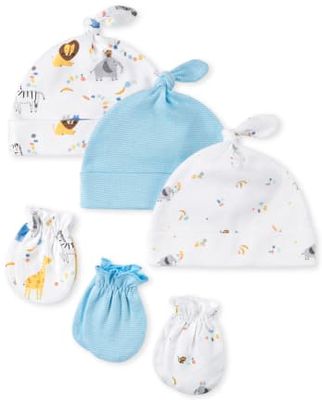 Baby Boys Animal Knotted Hat And Mittens 6-Piece Set - star blue