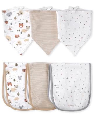 Unisex Baby Animal Bib And Burp Cloth 6-Piece Set - white