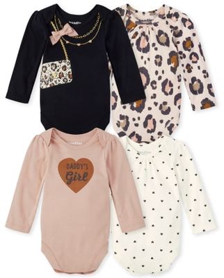 Baby Girls Leopard Bodysuit 4-Pack - black