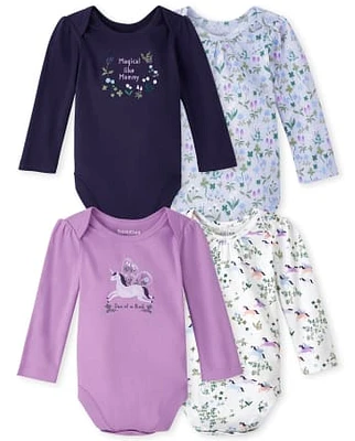 Baby Girls Unicorn Bodysuit 4-Pack