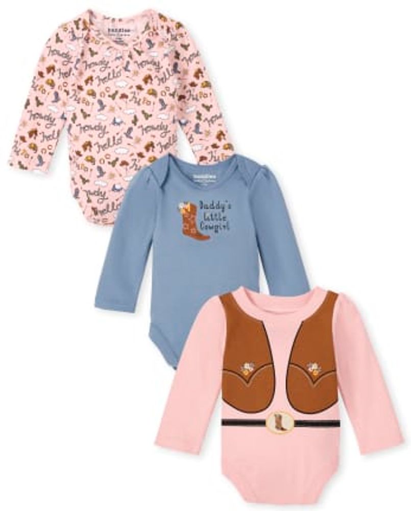 Baby Girls Cowgirl Bodysuit 3-Pack - multi clr