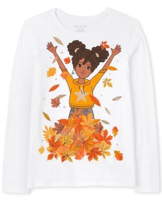 Girls Leaves Graphic Tee - white