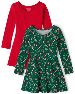 Toddler Girls Candy Cane Everyday Dress 2-Pack