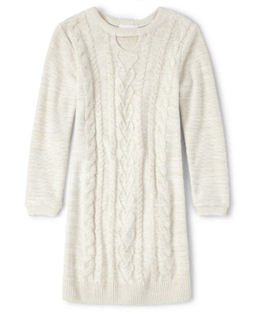 Girls Cable Knit Cut Out Sweater Dress